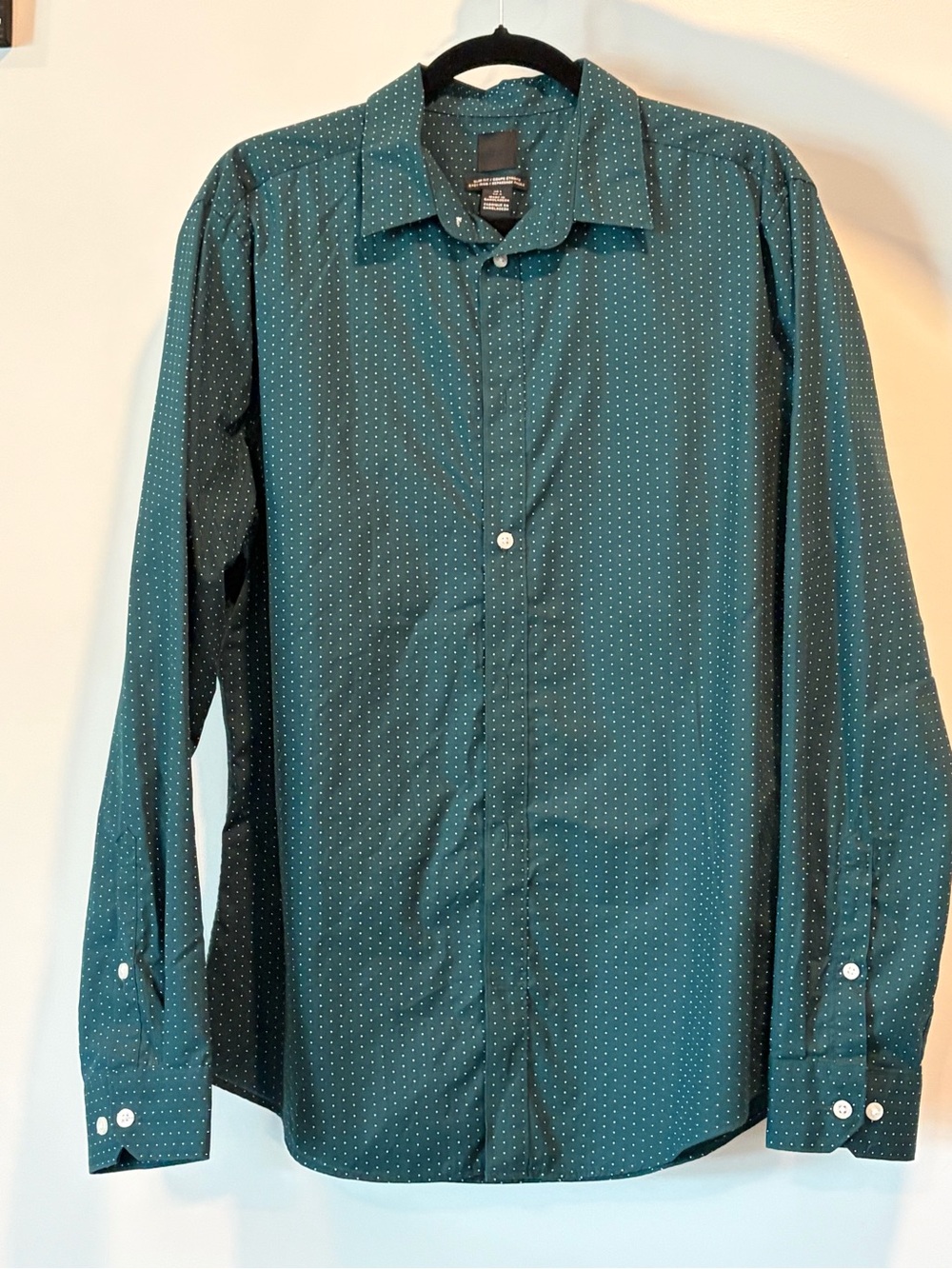 H&M Teal Microdot Long-Sleeve Dress Shirt